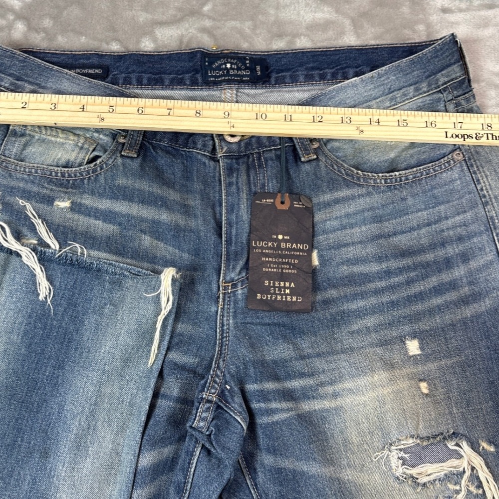 Lucky Brand Sienna Slim Boyfriend Jeans Distressed Raw Hem Blue Denim 14/32 NEW - Picture 4 of 8